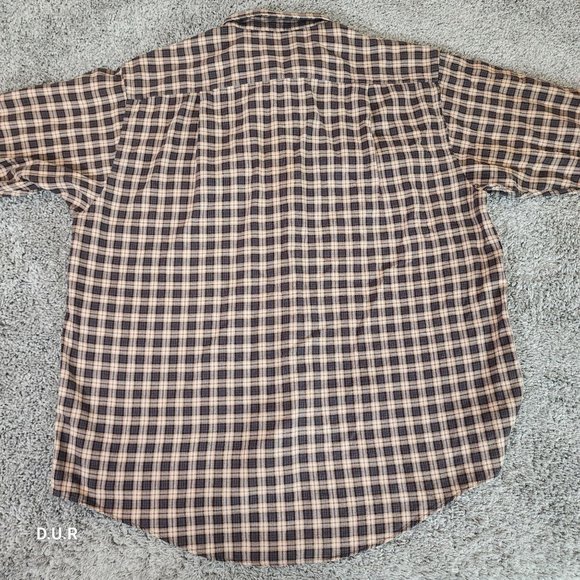 Vintage Nautica Shirt Men's XL Brown Tan Striped Long Sleeve Casual Pocket Logo - Picture 10 of 12